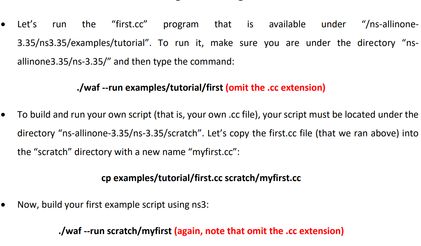 need screenshots of the code and its output in NS-3. Important Note: