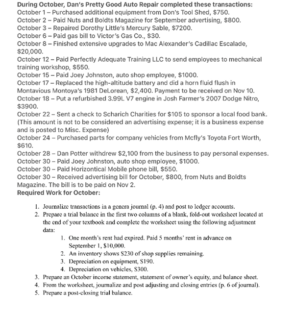  I need to do a journal, a work sheet for october