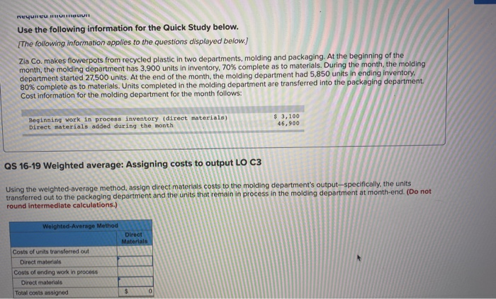  Requieu HILUI Use the following information for the Quick Study below.