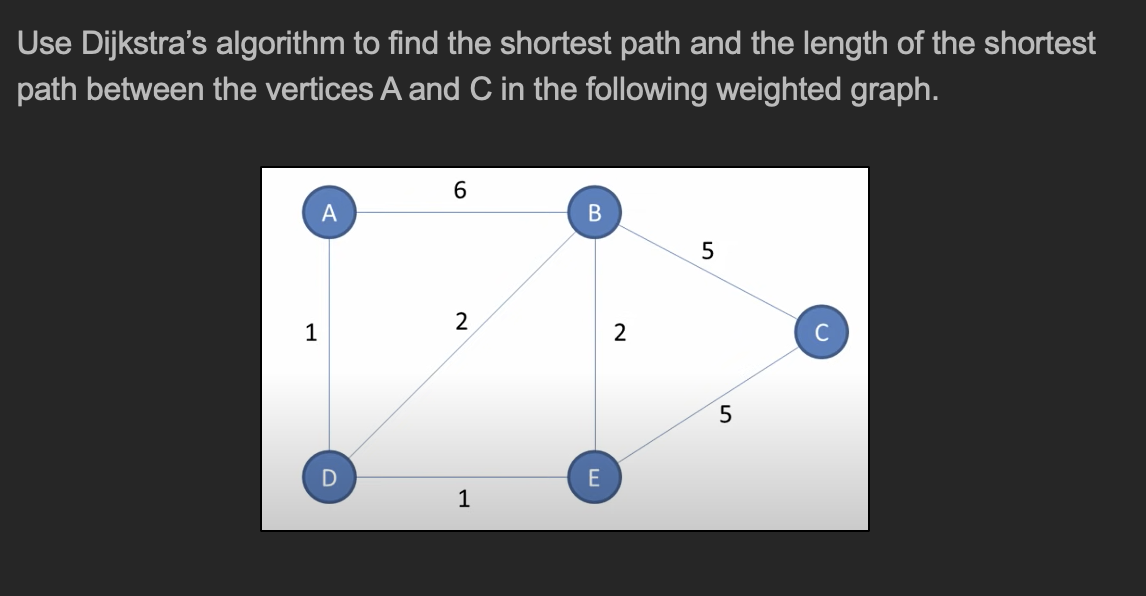  Use Dijkstra's algorithm to find the shortest path and the length