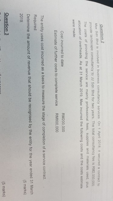 Question 2 Sdn Bhd is involved in business consultancy services. On