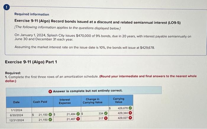 fix the wrong ! Required information Exercise 9-11 (Algo) Record bonds issued