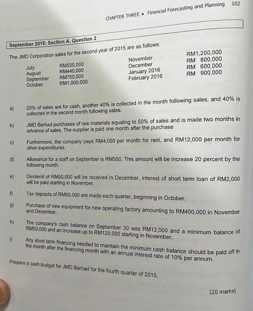  CHAPTER THREE Financial Forecasting and Planning 102 September 2015: Section A.