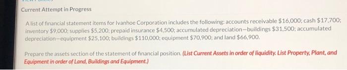  Current Attempt in Progress A list of financial statement items for