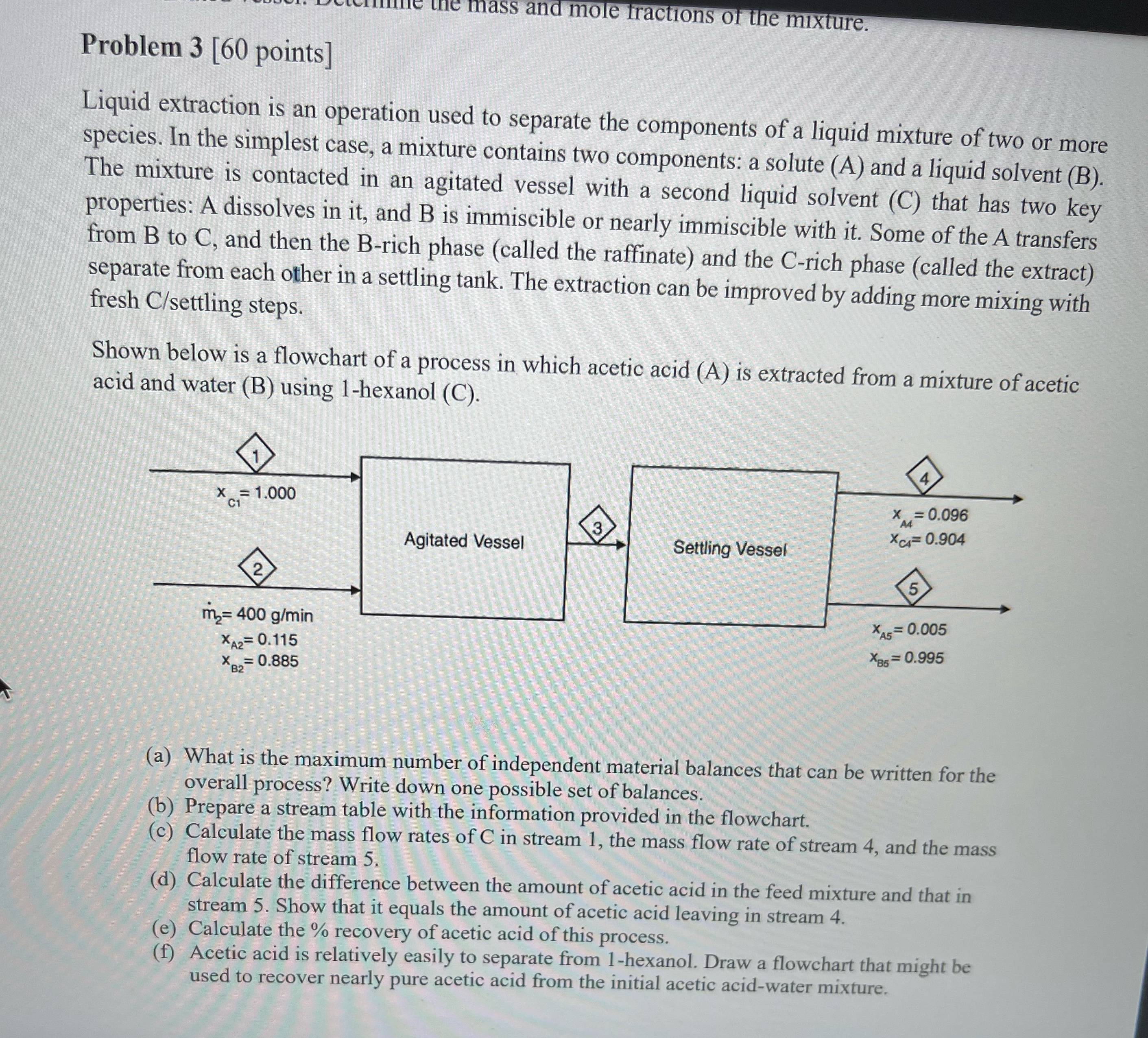  Problem 3[60 points] Liquid extraction is an operation used to separate