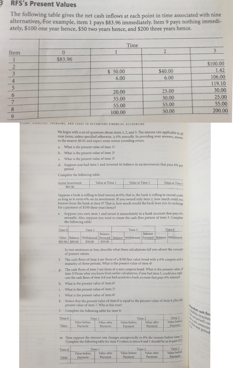 RFS's Present Values the questions are a to m RFS's Present Values