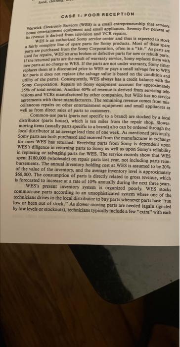  CASE 1T POOA RECEPTION Warwick Electronic Services (WES) is a mall