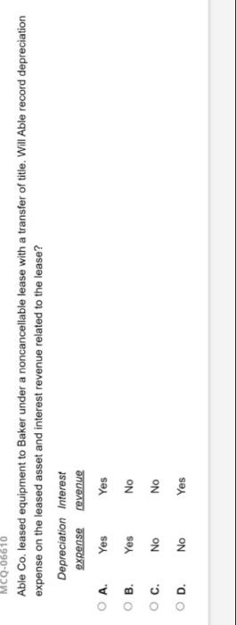 what is the answer and why? Able Co. leased equipment to Baker