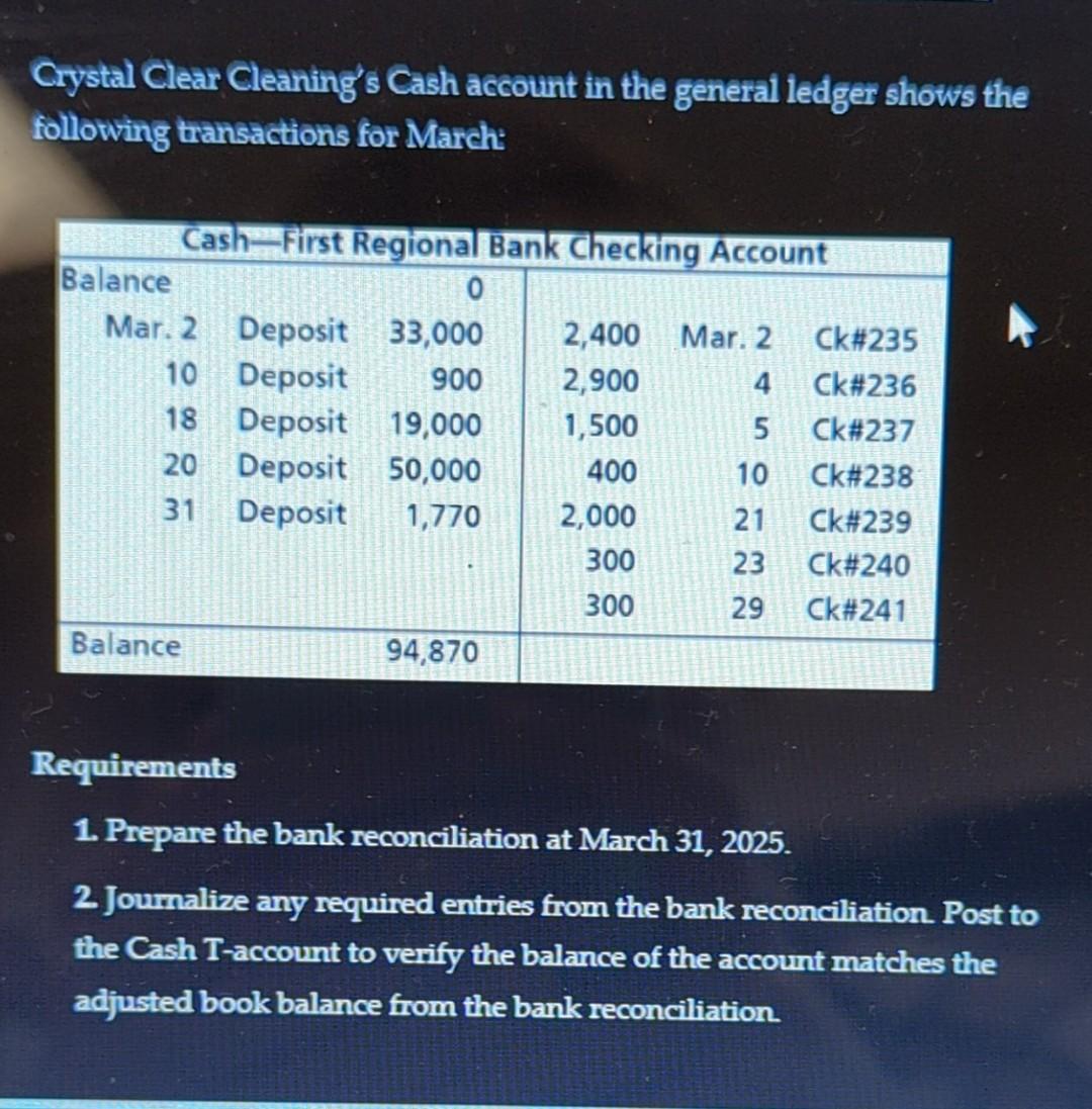 at First Regional Bark. The bank statement dated March 31, 2025, for