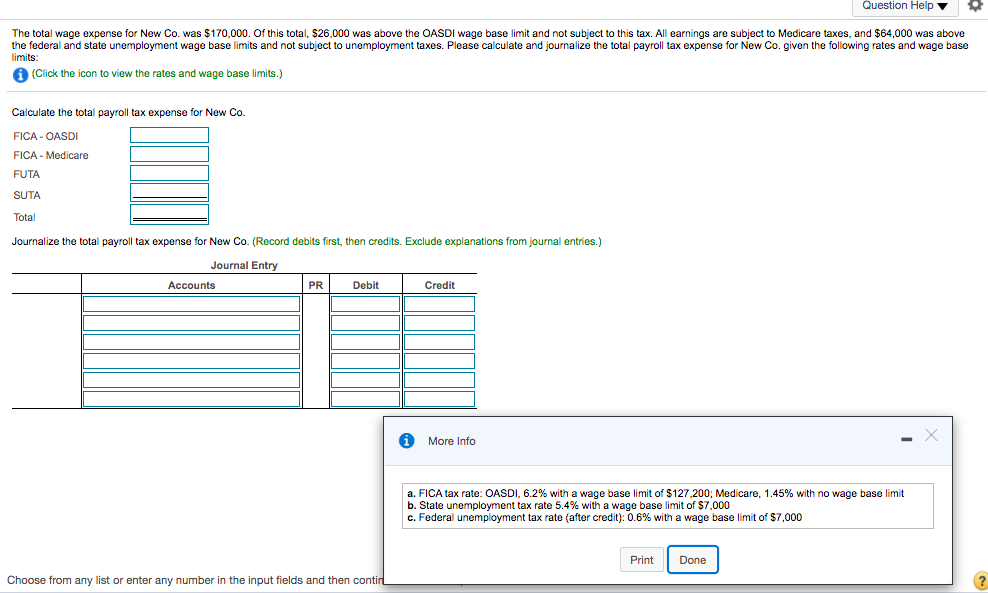  Question Help The total wage expense for New Co. was $170,000.