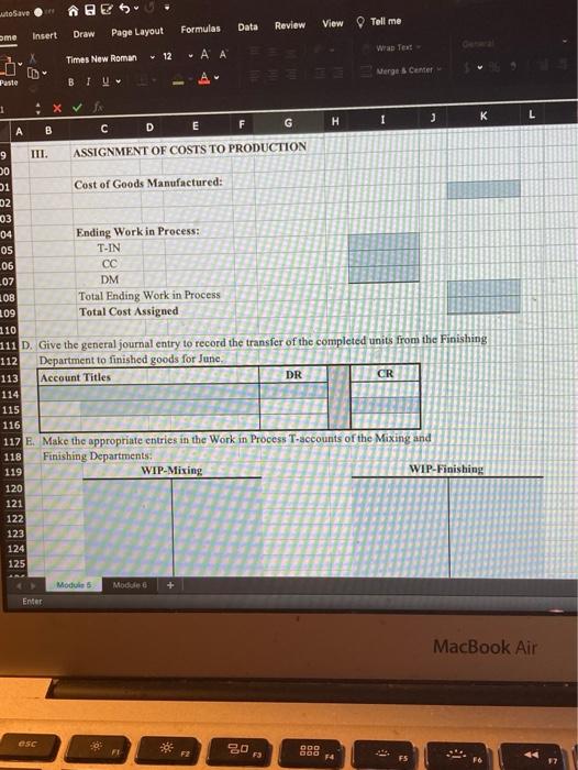 following information is available for the month of June: Mixing Department: The