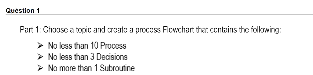 Question 1 Part 1: Choose a topic and create a process