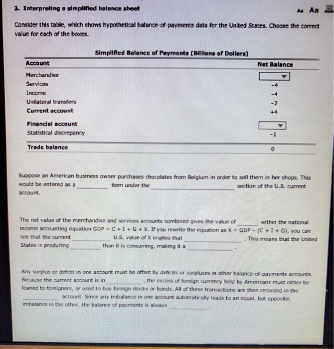  3. Interpreting a simplified balance sheet As Aa Consider this table,
