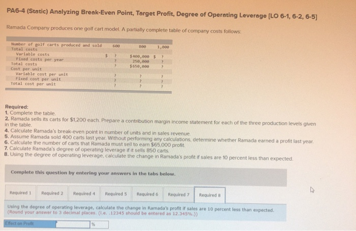 for each of the three production levels given in the table 4.