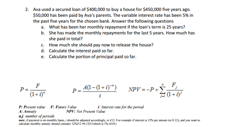  Please solve the above question regarding repayments using the formulae given