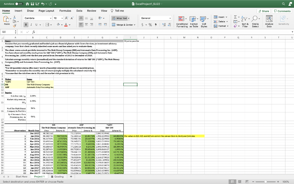 Need to know average return and standard deviation of each of the