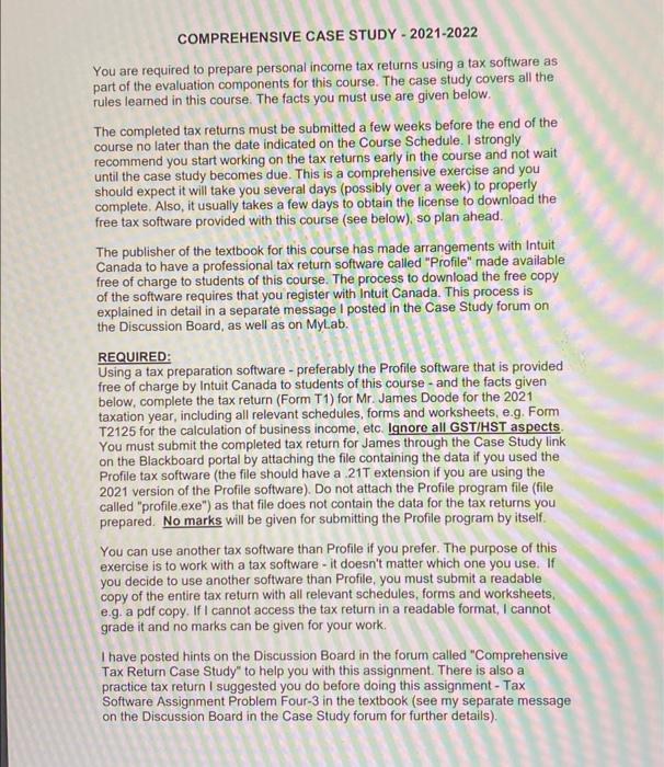  COMPREHENSIVE CASE STUDY - 2021-2022 You are required to prepare personal