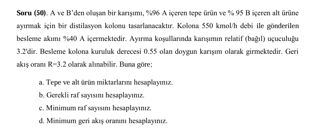  Soru (50). A ve B'den oluan bir karm,%96A ieren tepe rn