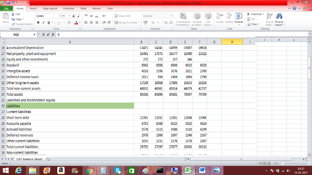 the FCF calculations. When you have completed the worksheet for Nike and