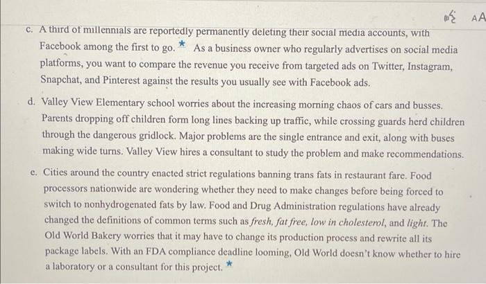problem question, (b) a simple statement of purpose, and (c) a scope