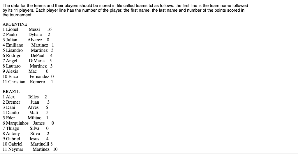 Problem 8 - Classes Soccer Game. Write a program that reads the