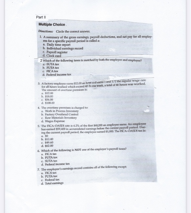  Part 11 Multiple Choice Directions: Circle the correct answer. 1. A