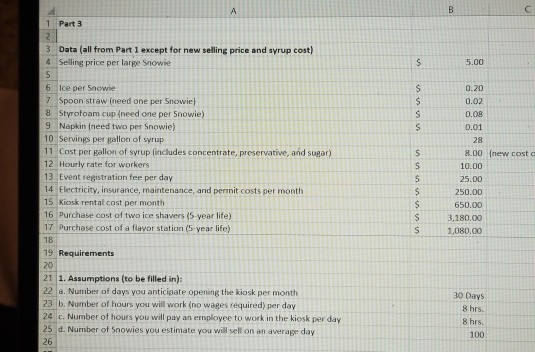 3 Data (all from Part 1 except for new selling price