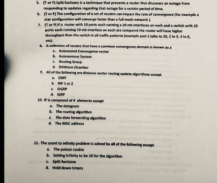  Network 5. (Tor Split horizons is a technique that prevents a
