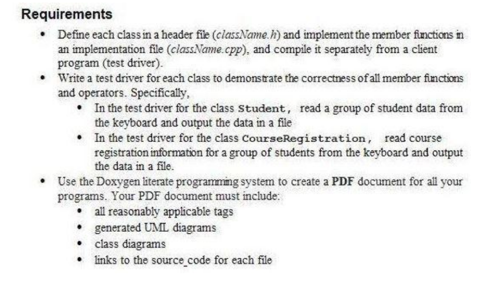All documents also have documents of CourseRegistration.h, CourseRegistration.cpp, CourseRegistrationDriver.cpp. Please help answer