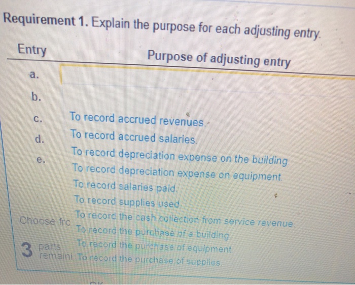  Requirement 1. Explain the purpose for each adjusting entry Entry a.