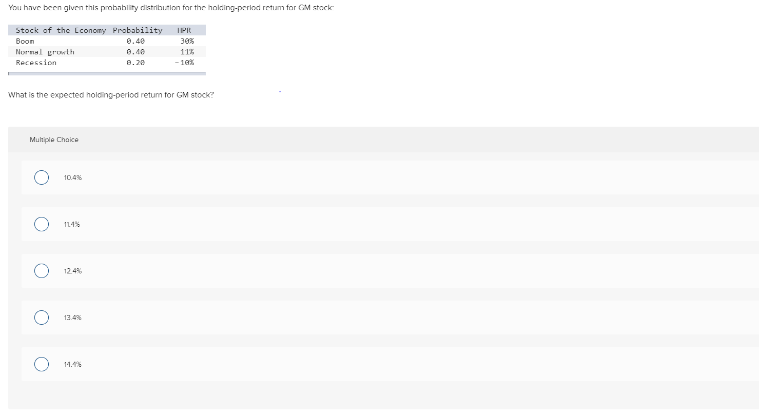 Please answer You have been given this probability distribution for the holding-period