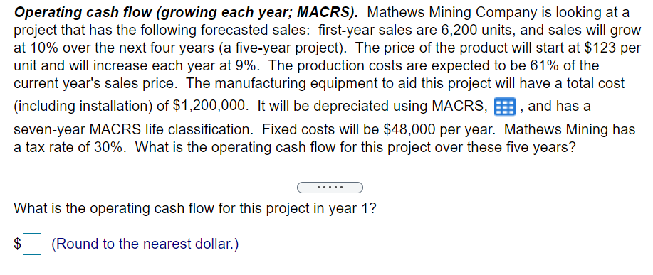 please do the OCF for all years. Thanks! Operating cash flow (growing