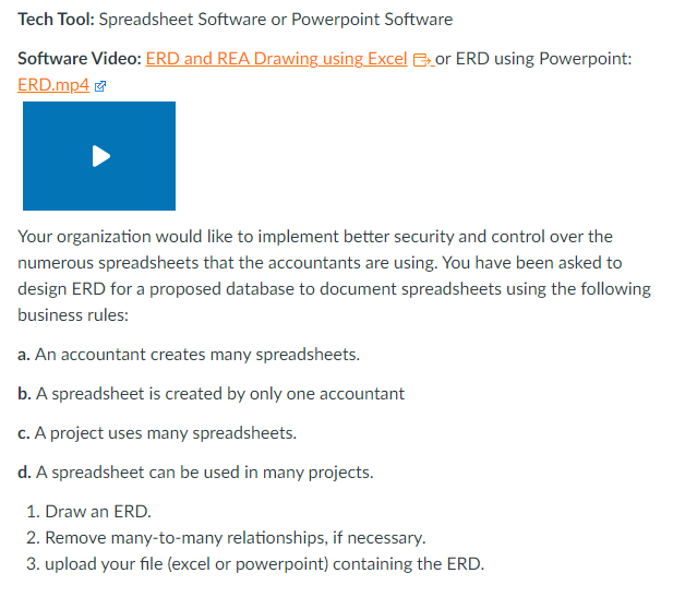  Tech Tool: Spreadsheet Software or Powerpoint Software Software Video: ERD and