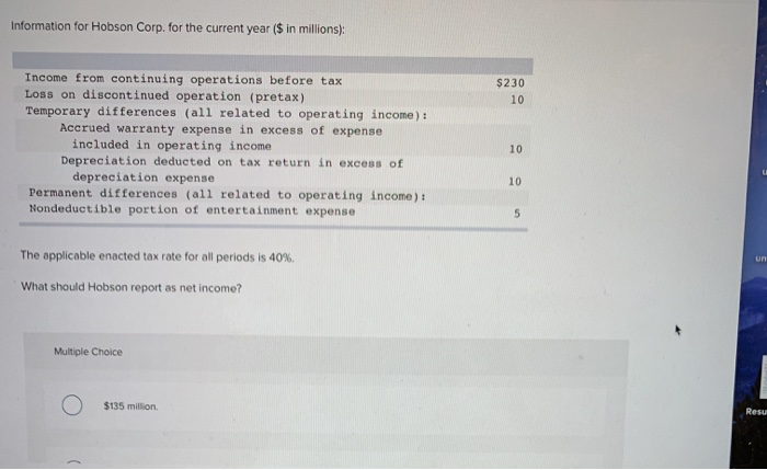  Information for Hobson Corp. for the current year ($ in millions):