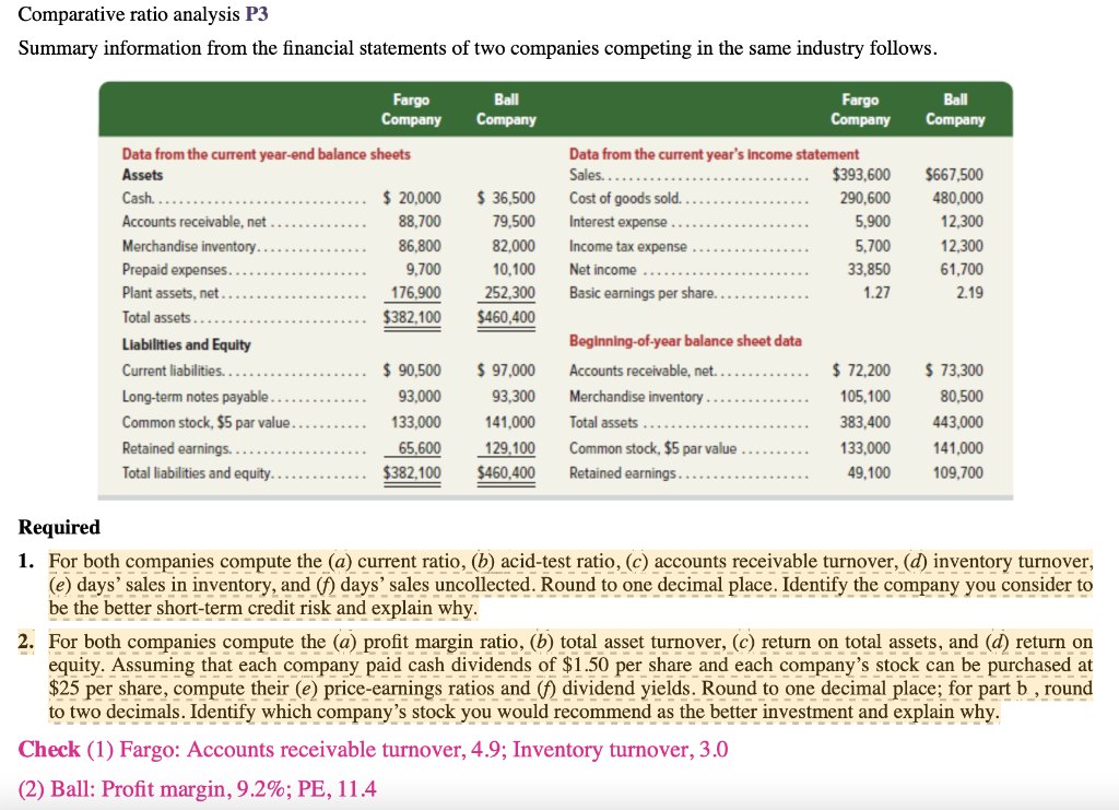 Please do on excel Comparative ratio analysis P3 Summary information from the