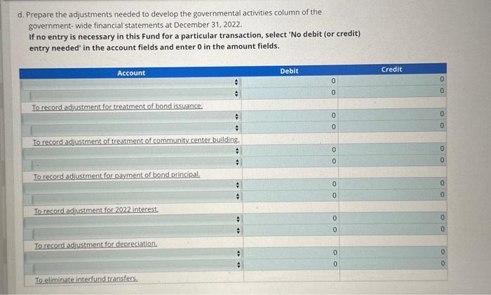 fields and enter 0 in the amount fields. a. Prepare journal entries