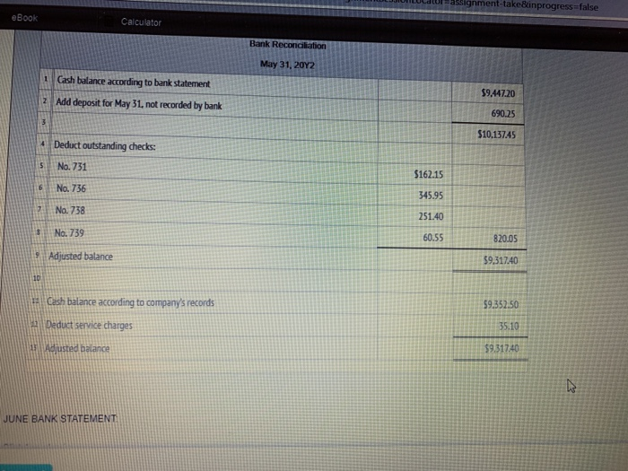 night depository reconcile the bank staterment as of June 30 have been