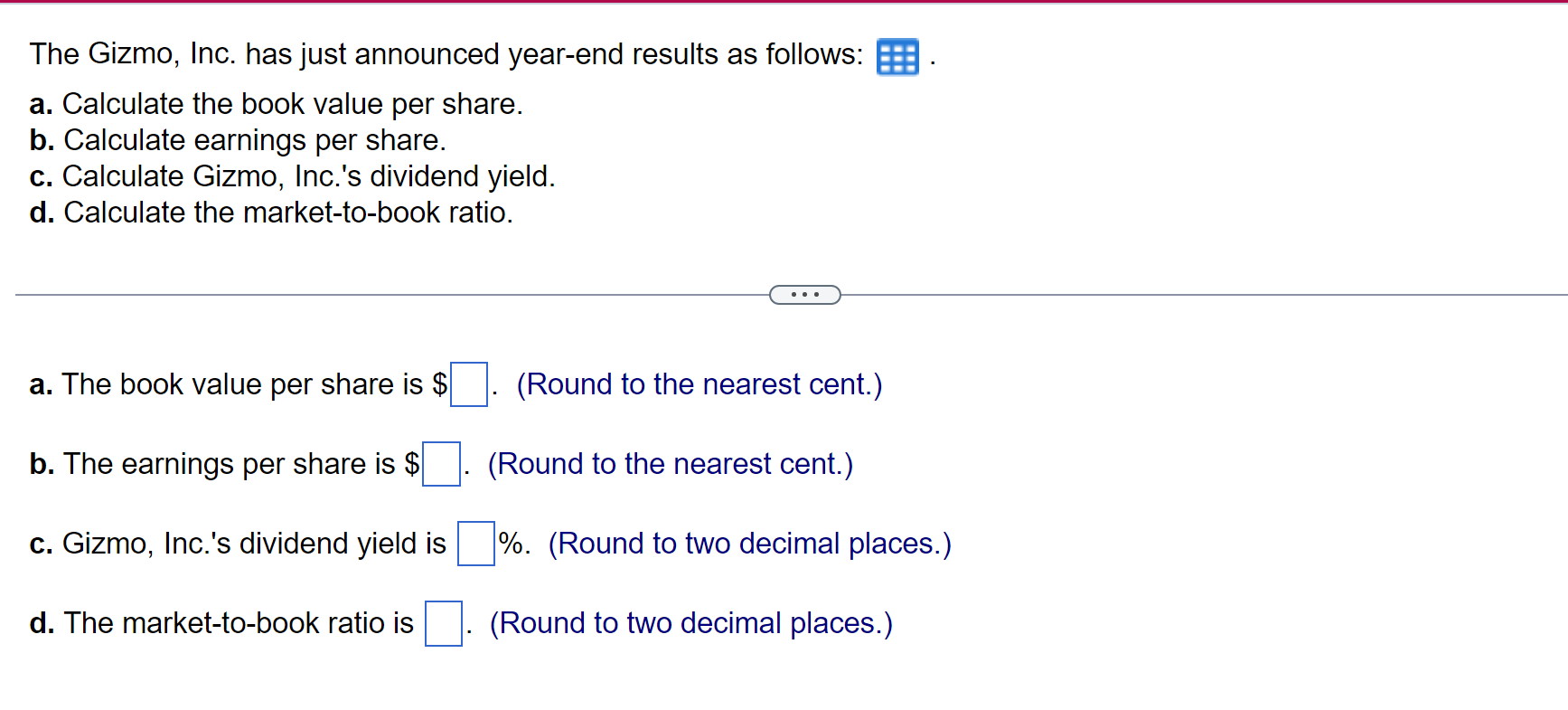 Ch 12 - 1 Please Help The Gizmo, Inc. has just announced