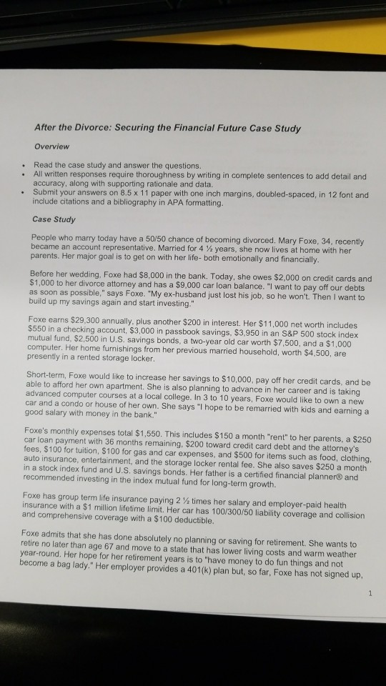  Case Study After the Divorce: Securing the Financial Future Case Study