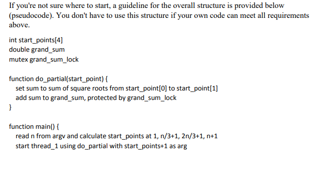 uses three threads to concurrently compute the sum of square roots from