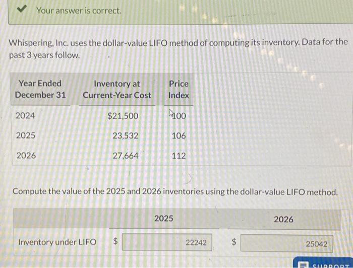 under LIFO $ 100 106 112 Compute the value of the 2025