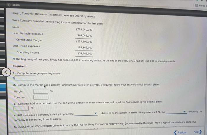  ebook Dance Margin, Turnover, Return on Investment, Average Operating Assets Elway