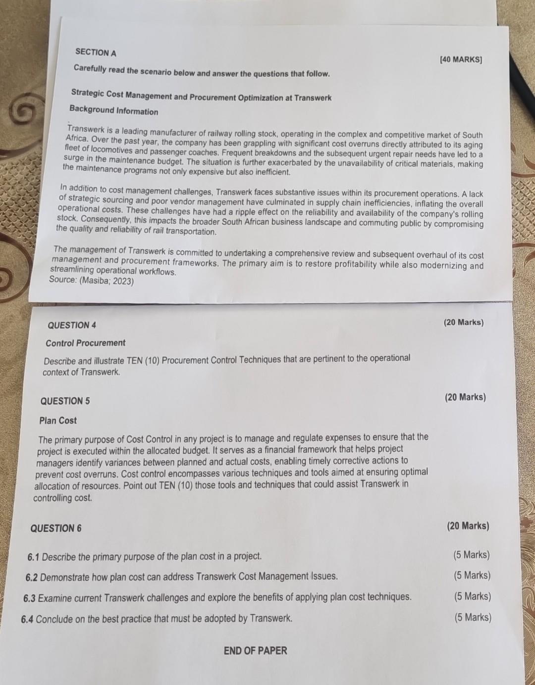  SECTION A [40 MARKS] Carefully read the scenario below and answer