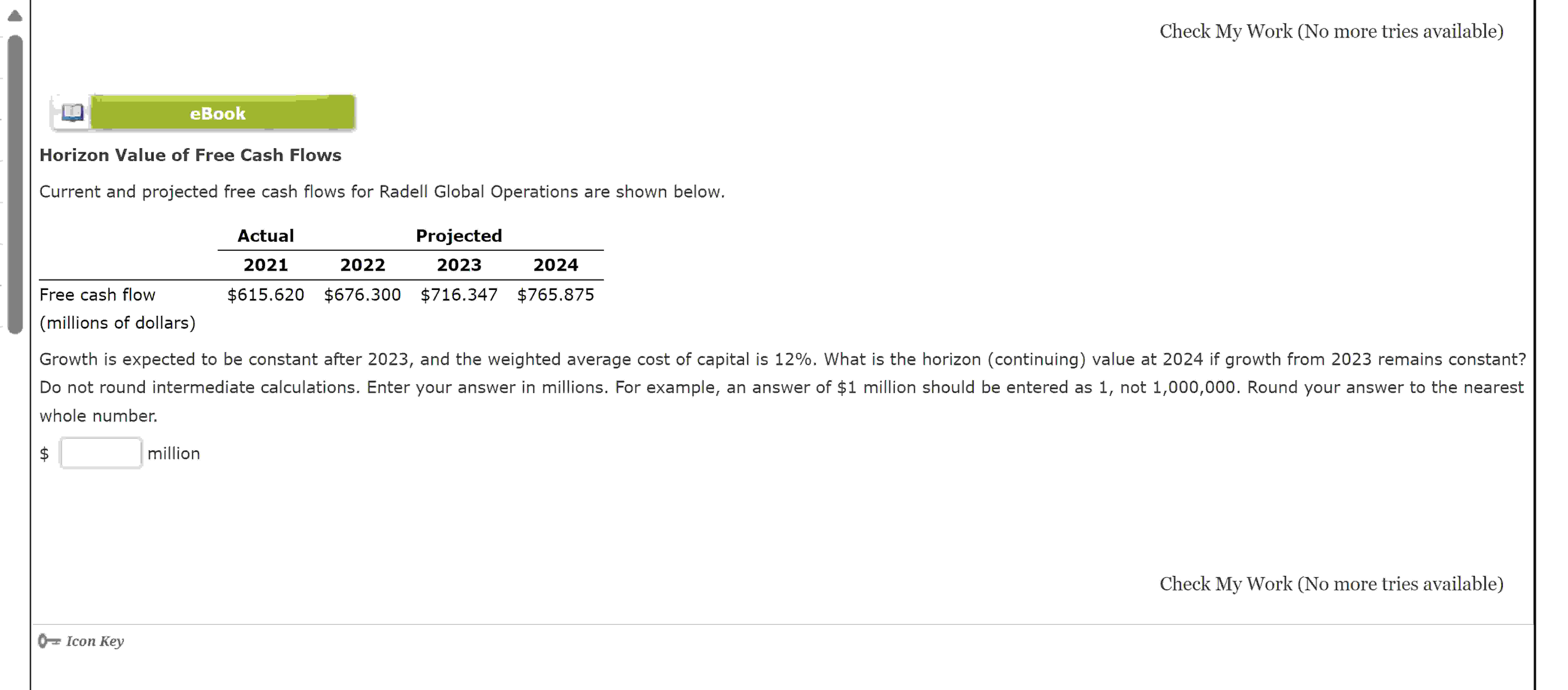  help me with this financing problem, free cash flows eBook Horizon