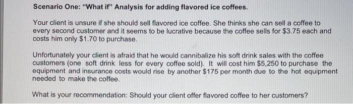  Please help. Thank you! Scenario One: "What if" Analysis for adding