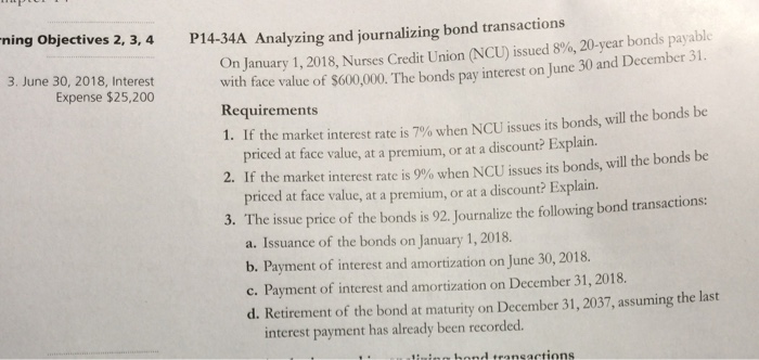  ning Objectives 2, 3,4 P14-34A Analyzing and journalizing bond transactions On