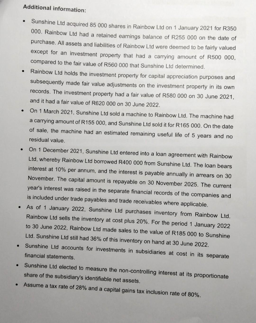 Rainbow Ltd on 1 January 2021 for R350 000. Rainbow Ltd had