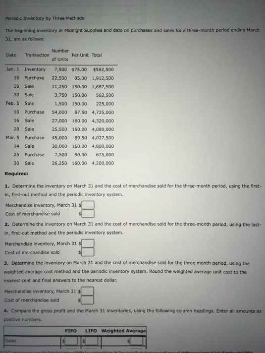  Periodic Inventory by Three Methods The beginning inventory at Midnight Supplies