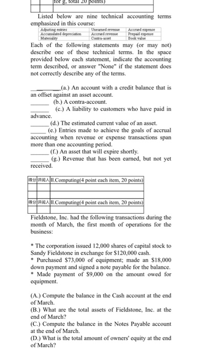  Tor 2, total 20 points) Listed below are nine technical accounting