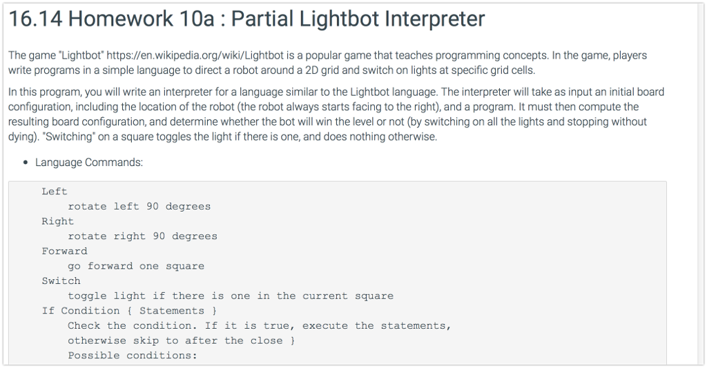 Help with c++ program. 16.14 Homework 10a: Partial Lightbot Interpreter The game-Lightbot.